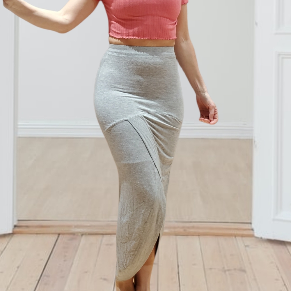 Rebel Sugar Rayon Curvy slit Skirt- Heather Grey- XS